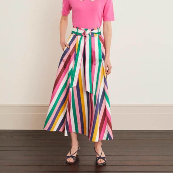 Boden Brooke Blue and Formica Stripe Belted Skirt - Picture 3 of 13